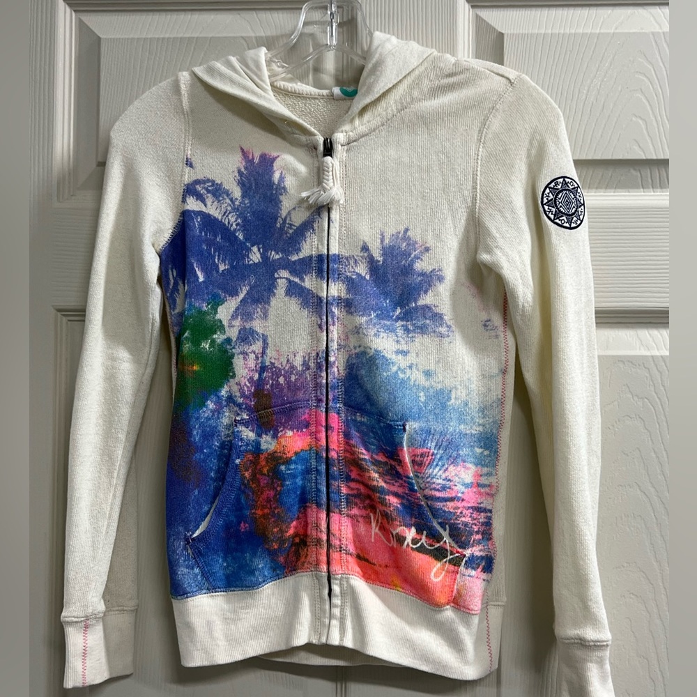 Roxy White Hoodie with Multicolor Print